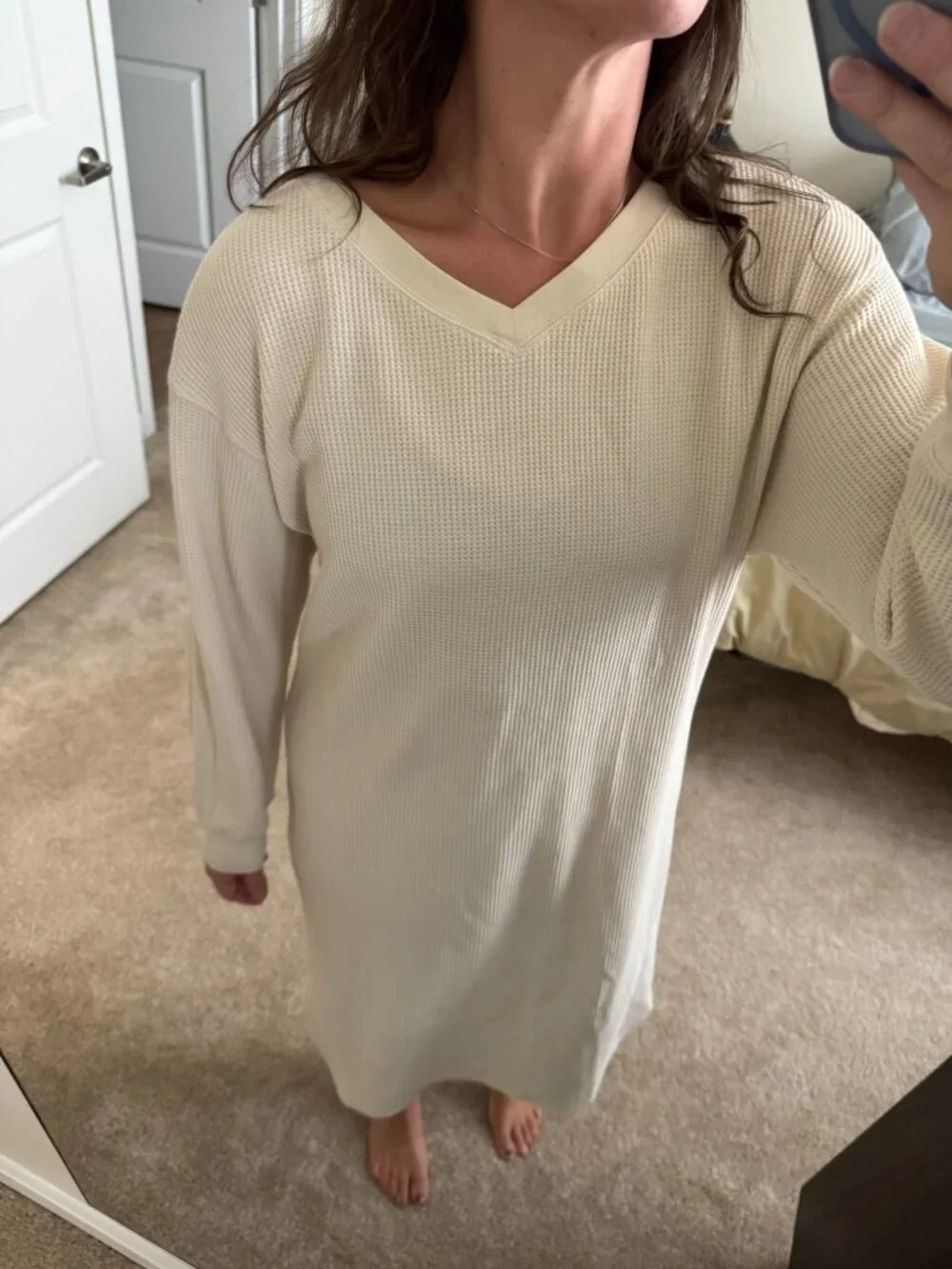 Vintage Cotton Blend Waffle Knit Thermal Nightgown OSFM